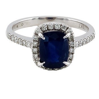18ct White Gold Sapphire/Diamond Cluster Ring Size L